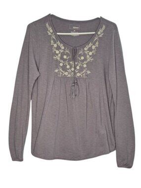 Sonoma Long Sleeve Boho Tassel Top Lavender Cream Embroidery Medium